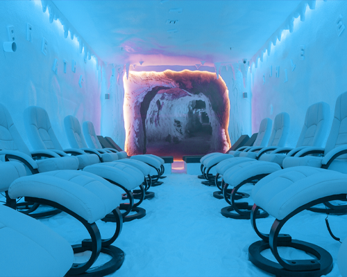 Hampton Salt Room interior showing therapeutic salt walls and ambient lighting